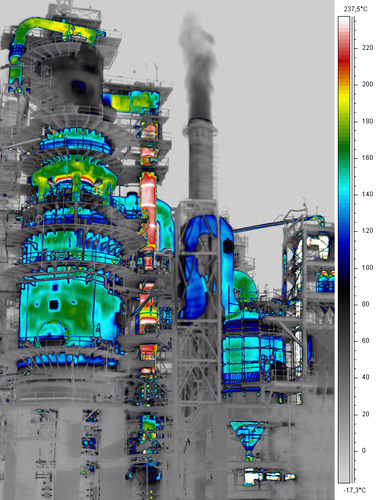 Thermogtaphie infrarouge d'une installation de distillation dans une raffinerie