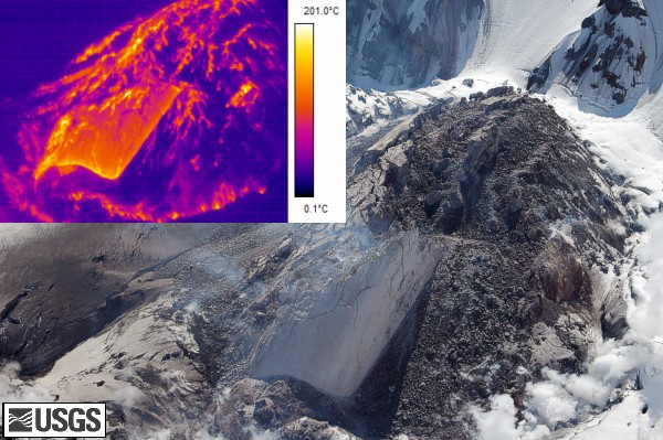 Imagerie thermique infrarouge et vision humaine de l'activité volcanique du mont Saint Helens, USA, crédits USGS, géologie