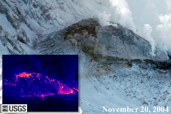 Thermographie infrarouge et vision digitale de l'activité volcanique du mont Saint Helens, USA, crédits USGS, géologie